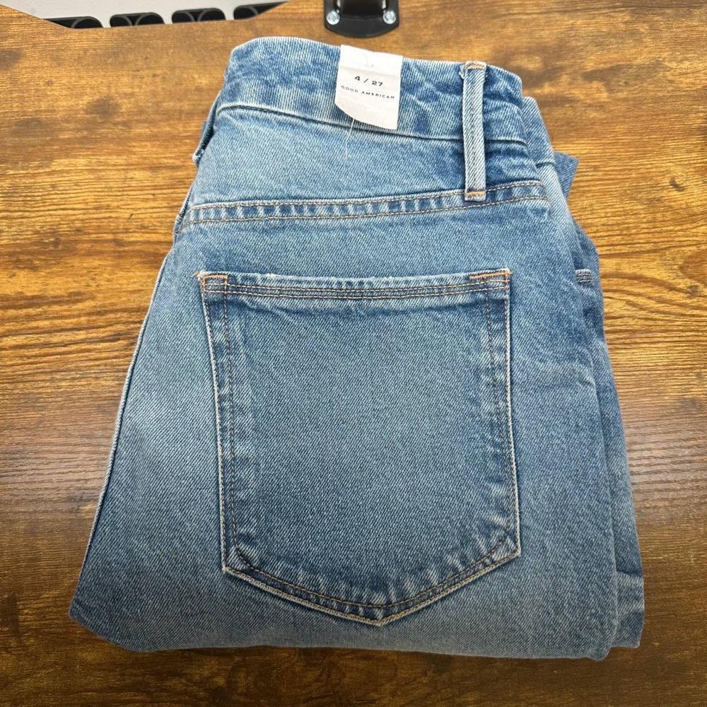 Good American High Rise Split Hem Skinny Jeans Blue Size 4 27 GCITS062T
